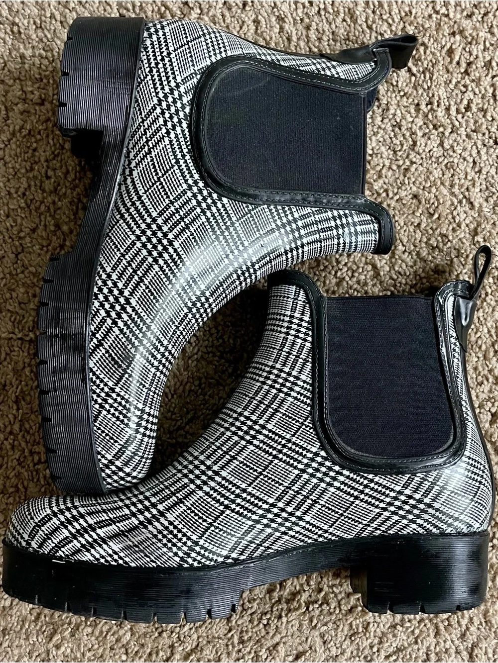 Jeffrey Campbell Chelsea Plaid Ankle Rain Boots Size 8